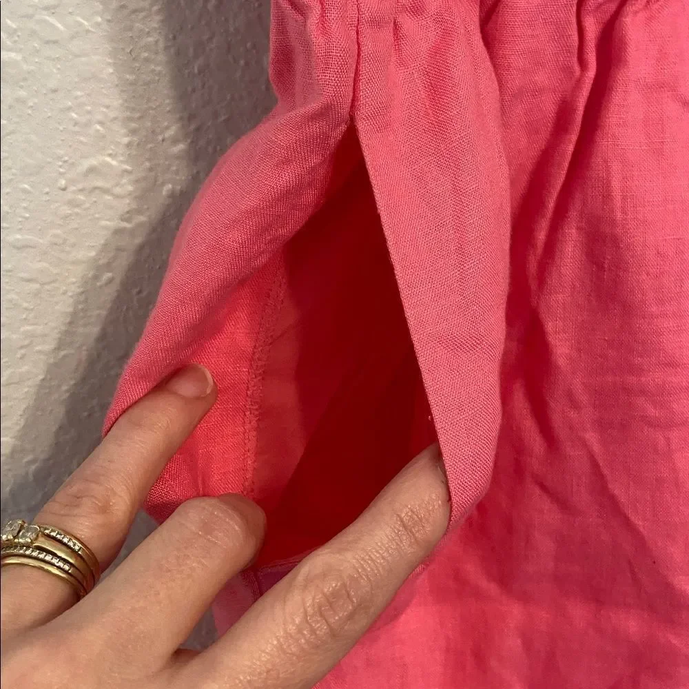 J. Crew Pink Paperbag Waist 100% Linen Chic Pocketed Skirt Size 8
